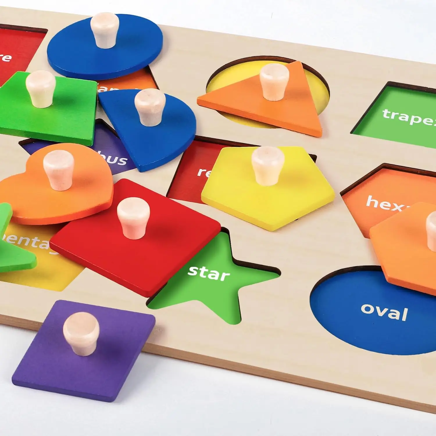 รูปร่างปริศนาไม้สำหรับเด็กวัยหัดเดิน 1-3,ของเล่นมอนเตสซอรี่ Peg Puzzle เรขาคณิตกระดานจับคู่สีสำหรับเด็กผู้หญิงเด็กชาย 12-18-24 เดือน