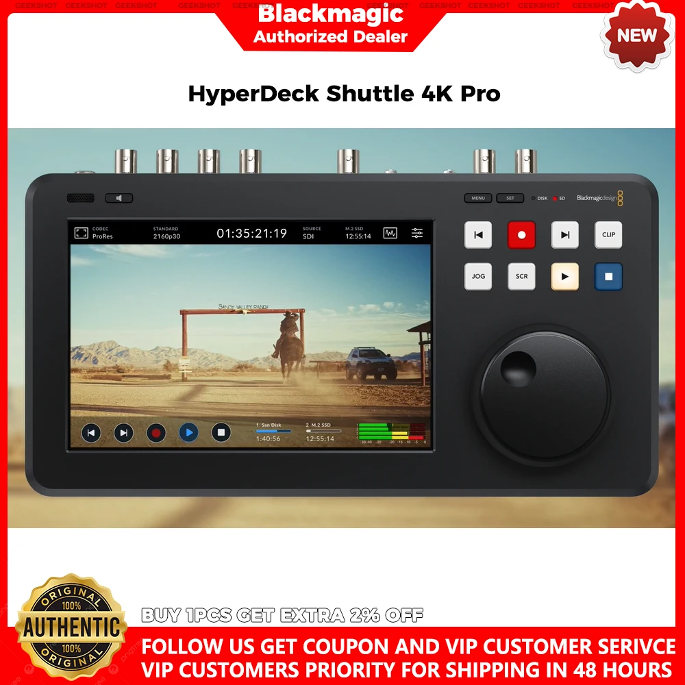 Blackmagic Design HyperDeck Shuttle 4K Pro, Pantalla Táctil de 7 Pulgadas, Control de Deck de Transmisión con Dial de Búsqueda y Grabación ♩ SD/USB
