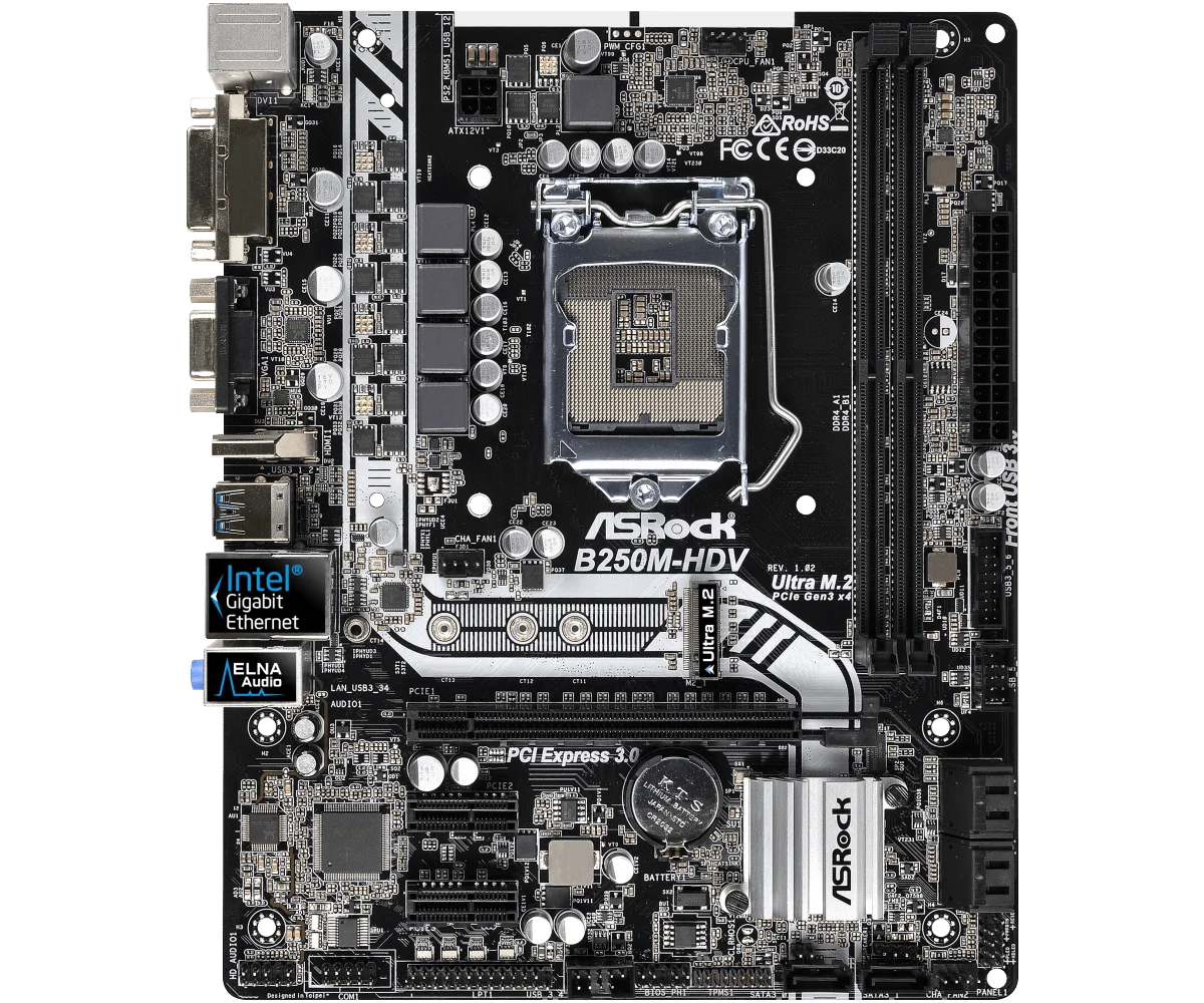 Imagem -02 - Asrock-placa-mãe B250m-hdv Lga1151 Intel B250 I57600 I56500 I3-6300 G4560 Cpu Ddr4 32gb Micro Atx