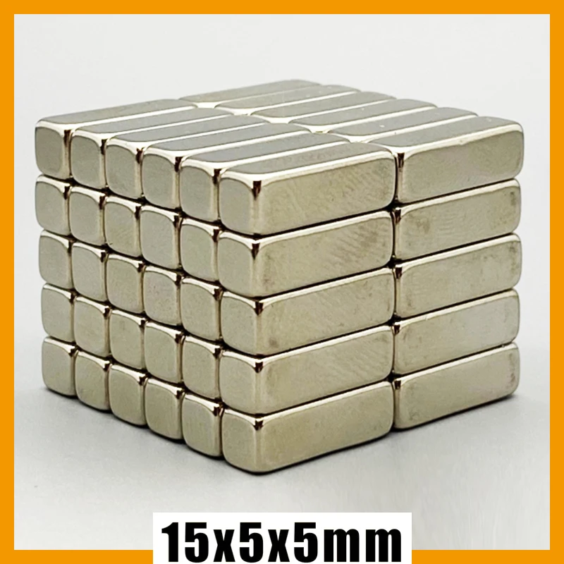 15x5x5mm 2/5/20/100/200pcs N35 Powerful Strong Neodymium Magnet Square Block Rare Earth Permanent Magnetic Magnets 15*5*5