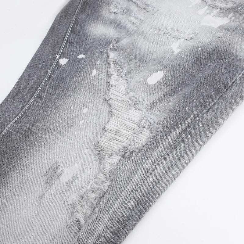 الشارع مصمم أزياء الرجال الجينز الرجعية رمادي تمتد سليم صالح رسمت ممزق الجينز الرجال Y2K العلامة التجارية خمر الدنيم السراويل Hombre