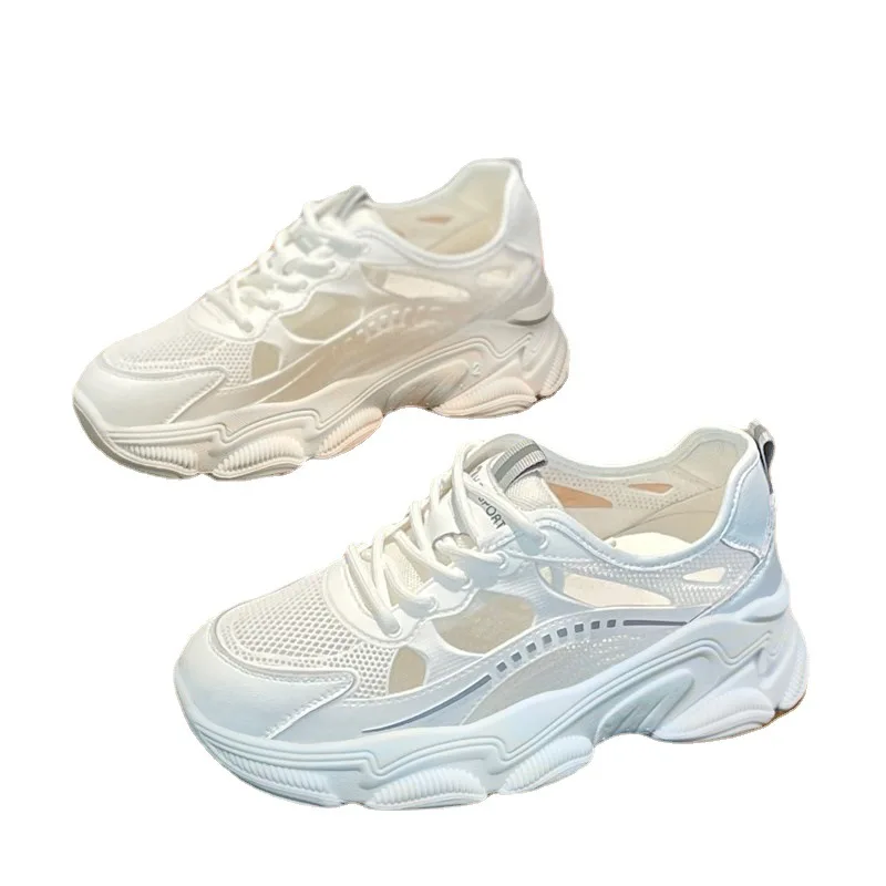 Little white shoes women 2024 new spring and summer breathable net shoes leisure sports fashion daddy shoes