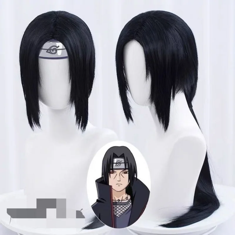 Peluca de Cosplay de Anime Uchiha Itachi Itachi Uchiha, pelucas de pelo sintético largas y rectas negras resistentes al calor