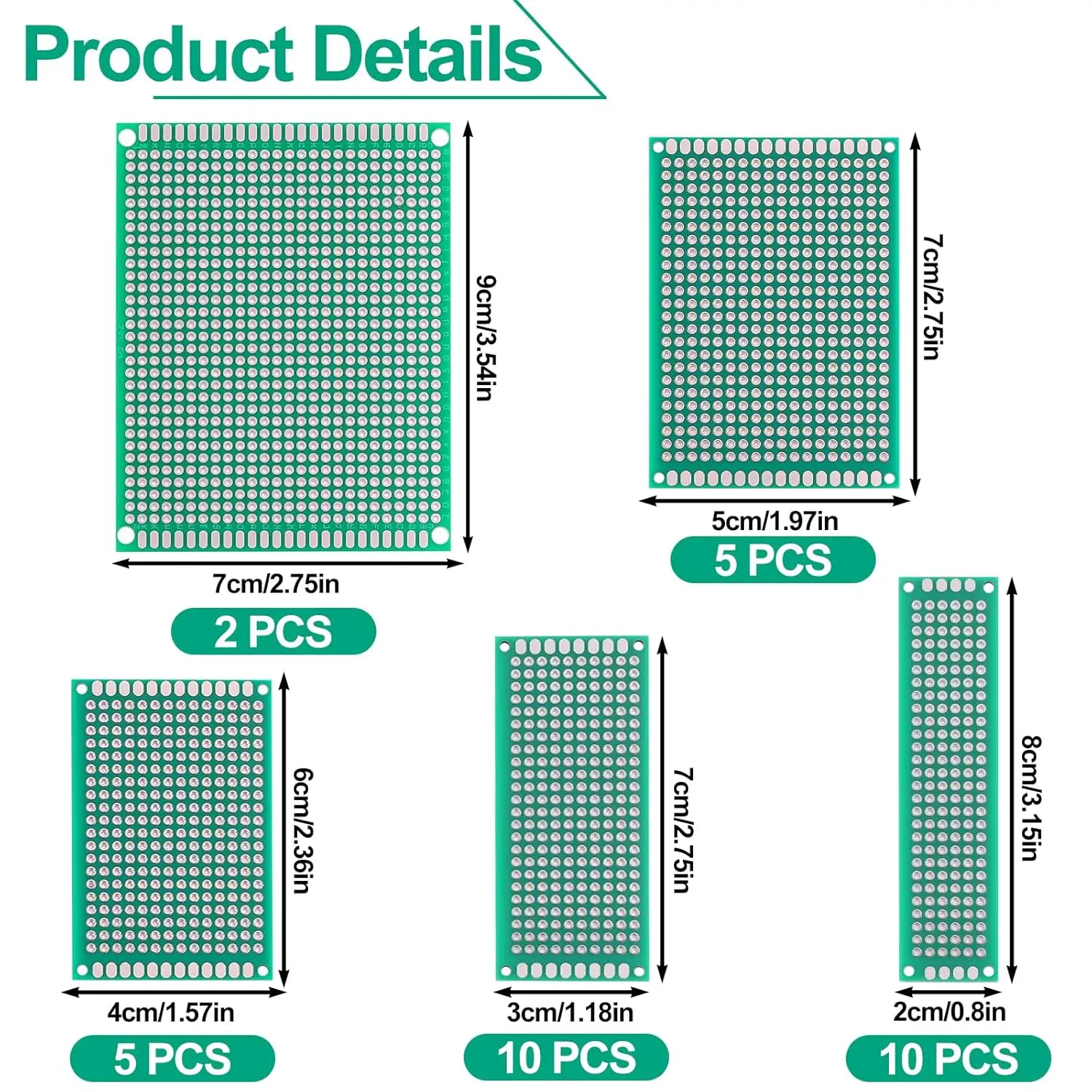 32 Pcs PCB Board, Green Circuit Board with 5 Sizes Compatible, Double Sided PCB Prototype Board for DIY Electronics Projects