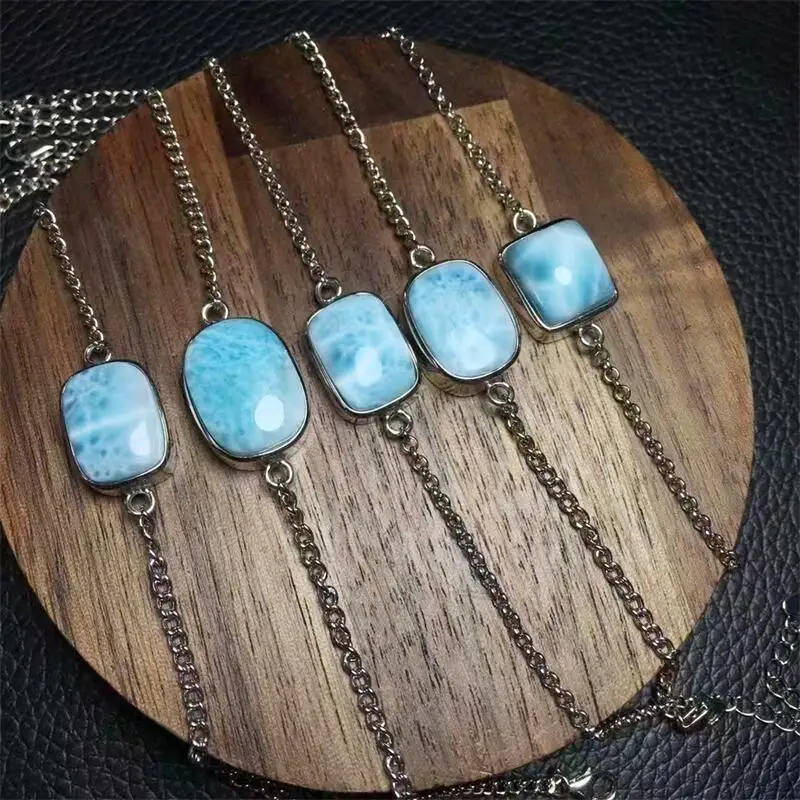 S925 Natural Larimar Bracelet Women Fashion Sweet Reiki Healing Energy Crystal Jewelry Gift 1PCS