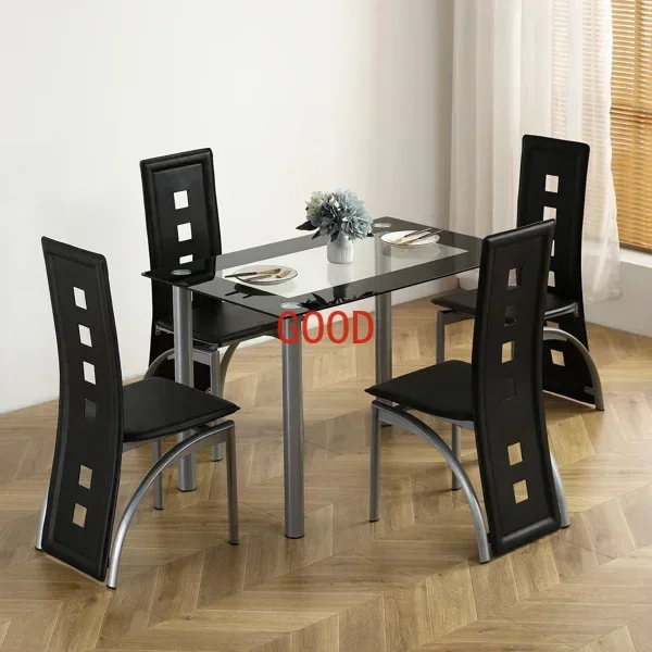 5 Pieces Dining Table Set for 4,Simple Design Kitchen Room Tempered Glass Dining Table,1 table and 4 Chairs,for Dining Room