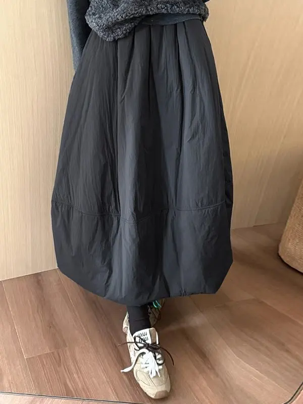 

plus Size Winter Cotton Bud Skirt Simple Warm Korean Sle Women's Faion Mid-Length A-Line Skirt for Casual Ocns