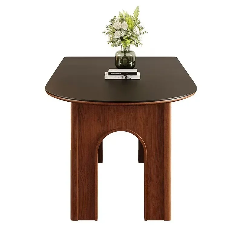 Medieval French matte black slate solid wood small apartment walnut household model