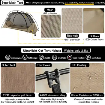 Tenda da campeggio ultraleggera Soomloom con tenda interna indipendente, tenda da campeggio per esterni impermeabile, traspirante e antizanzare 10 best sales tenda multicam - №2