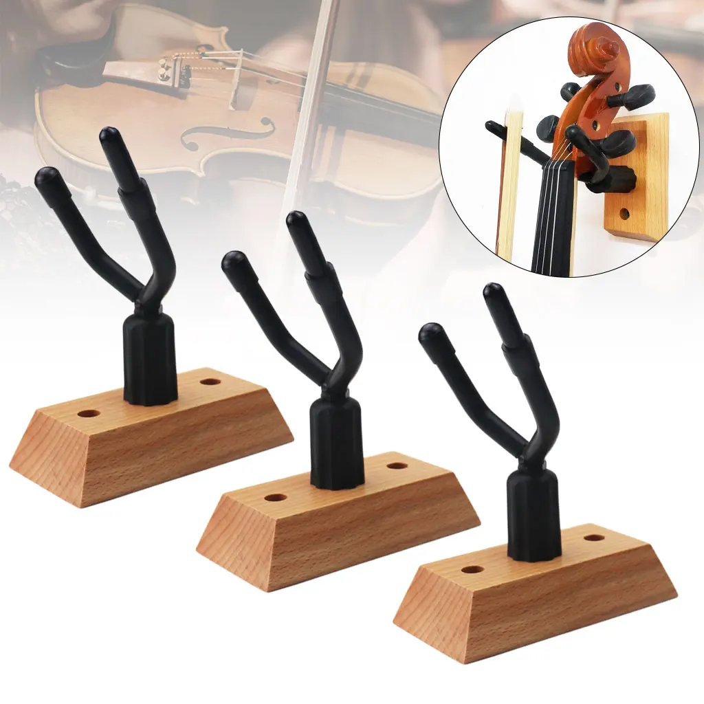 3PCS Wall Mounted Hanger Hook For Violin & Viola Hanger Hook W/Bow Holder Home & Studio Wall Mount Use Hardwood Bass With Screw