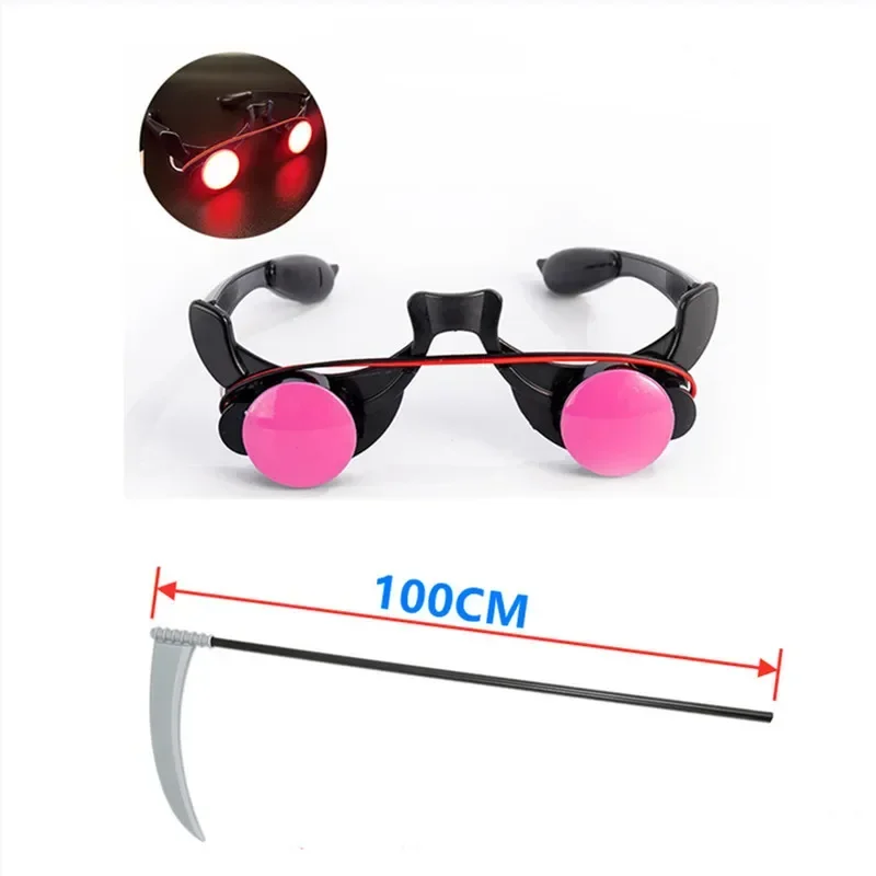 3-12Y Scary Grim Reaper Costume Black Robe Glowing Red Eye Mask Halloween Sickle Chain Terrifying Cosplay Outfit for Boys Girls