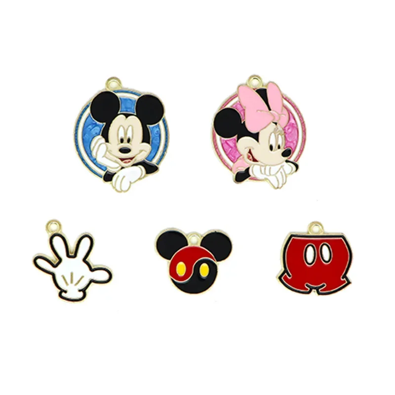 Disney Cartoon Mickey Minnie DIY Accessories Cartoon Mickey Mouse Bag Pendant Alloy Drip Oil Necklace Bracelet Key Chain Pendant