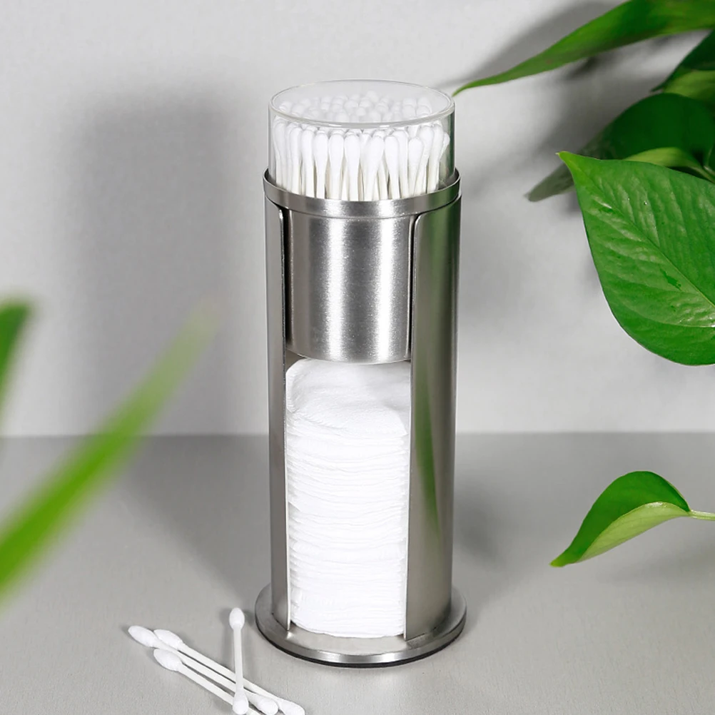 

Creative Cotton Swabs Storage Box Stainless Steel Container Organizer for Pads Cosmetics Desktop Home Use Round Large