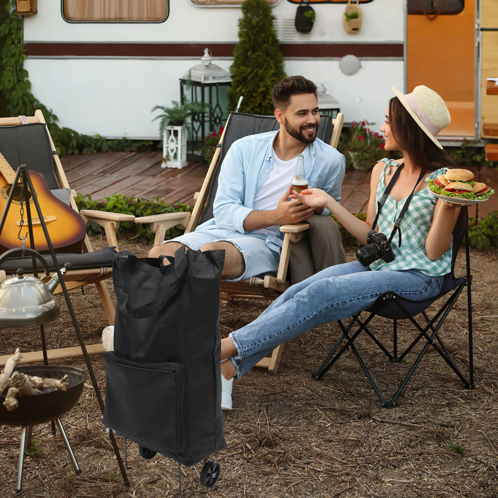 

Foldable Grocery Trolley Shopping Bag Large Capacity Reusable Tote Pouch for Shopping Travel Camping Trolley Bag