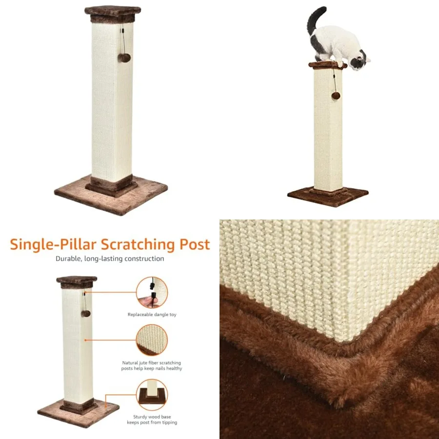 

Sturdy Cat for Indoor Cats and Kittens, Classic Single Post with Sisal Rope, Jute Fiber, Wood Base, Large
