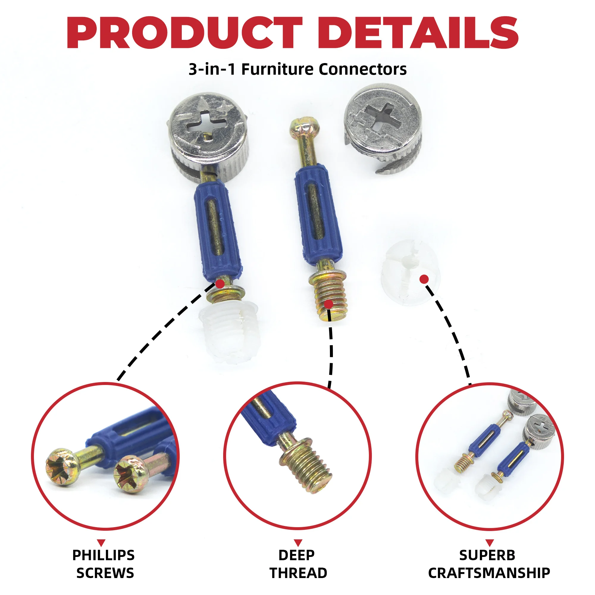 Móveis Conexão Hardware Set, Cam Screw, Três-em-um porca roda excêntrica, Lock Nuts para Roupeiro, Splicing Cabinet, 20Set