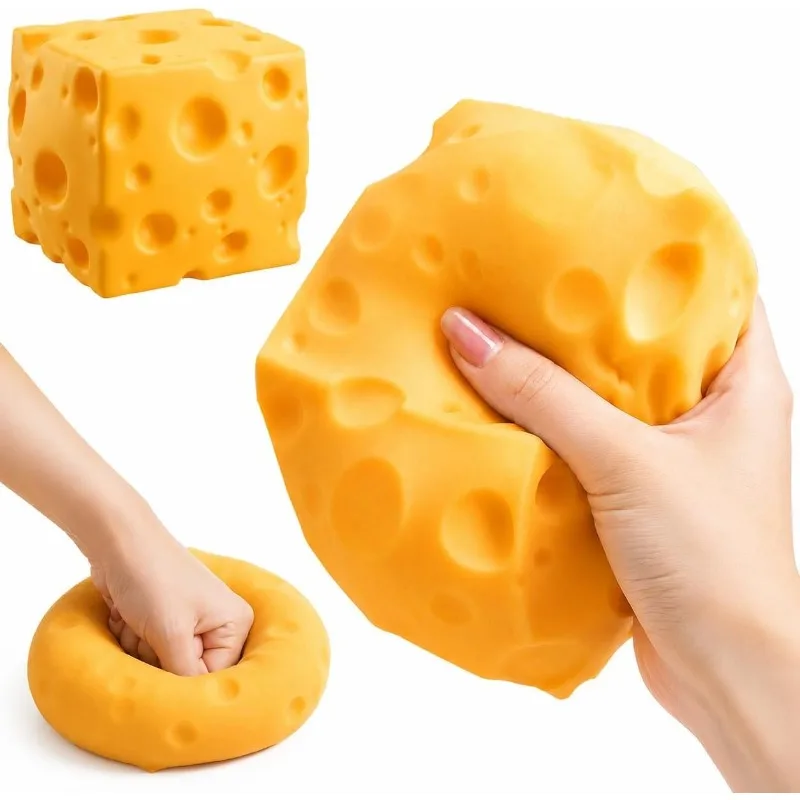 1Pc Extra‑Large Cheese Fidget Toy, Giant Slow Rising Soft Squishy Cheese Squeeze Ball, Kids Party Gift Desktop Ornament, Office