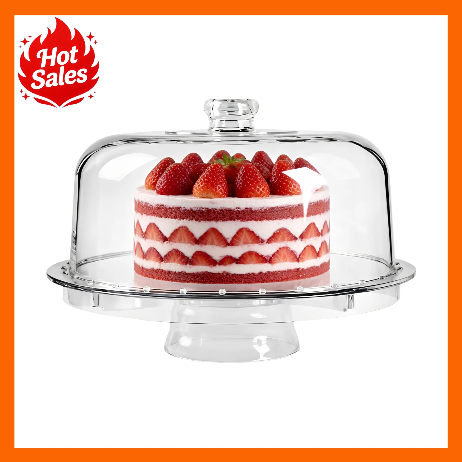 Bymaocar Cake Stand with Display Lid 6-in-1 Multifunctional Platter Dome Cake Stand Clear PS Material Lightweight Shatterproof Anti Slip Edge Versatile Bowl Fruit Platter Salad Dessert Display for Christmas Wedding Party Home