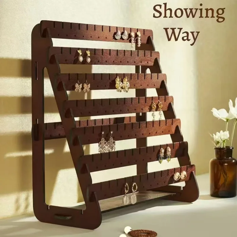 Retro Wooden Earring Stand Simple Jewelry Display Stand Desktop Feature Suitable Home Living Room Bedroom Storing Displaying