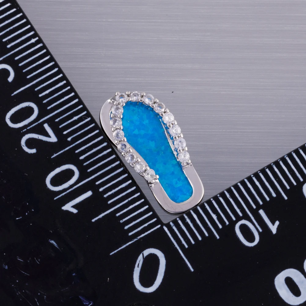 KONGMOON Beach Flip Flop Ocean Blue Fire Opal CZ Jewelry for Women Pendant for Necklace