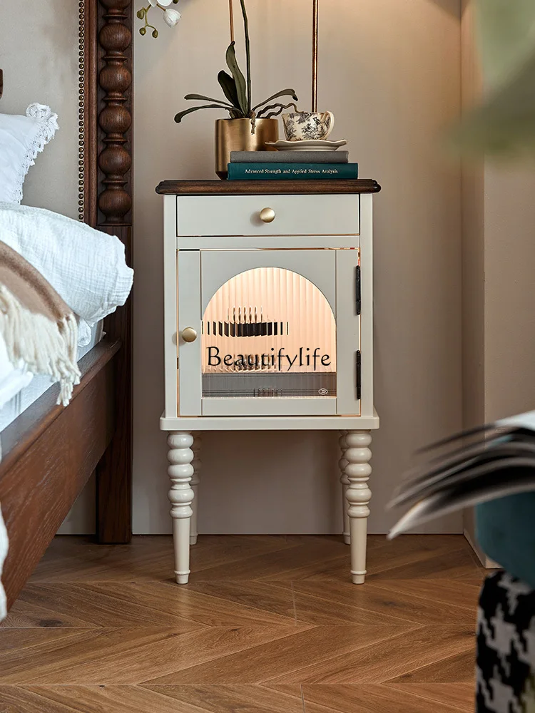 

01American solid wood light luxury bedside table bedroom furniture storage modern simple shelf storage cabinet