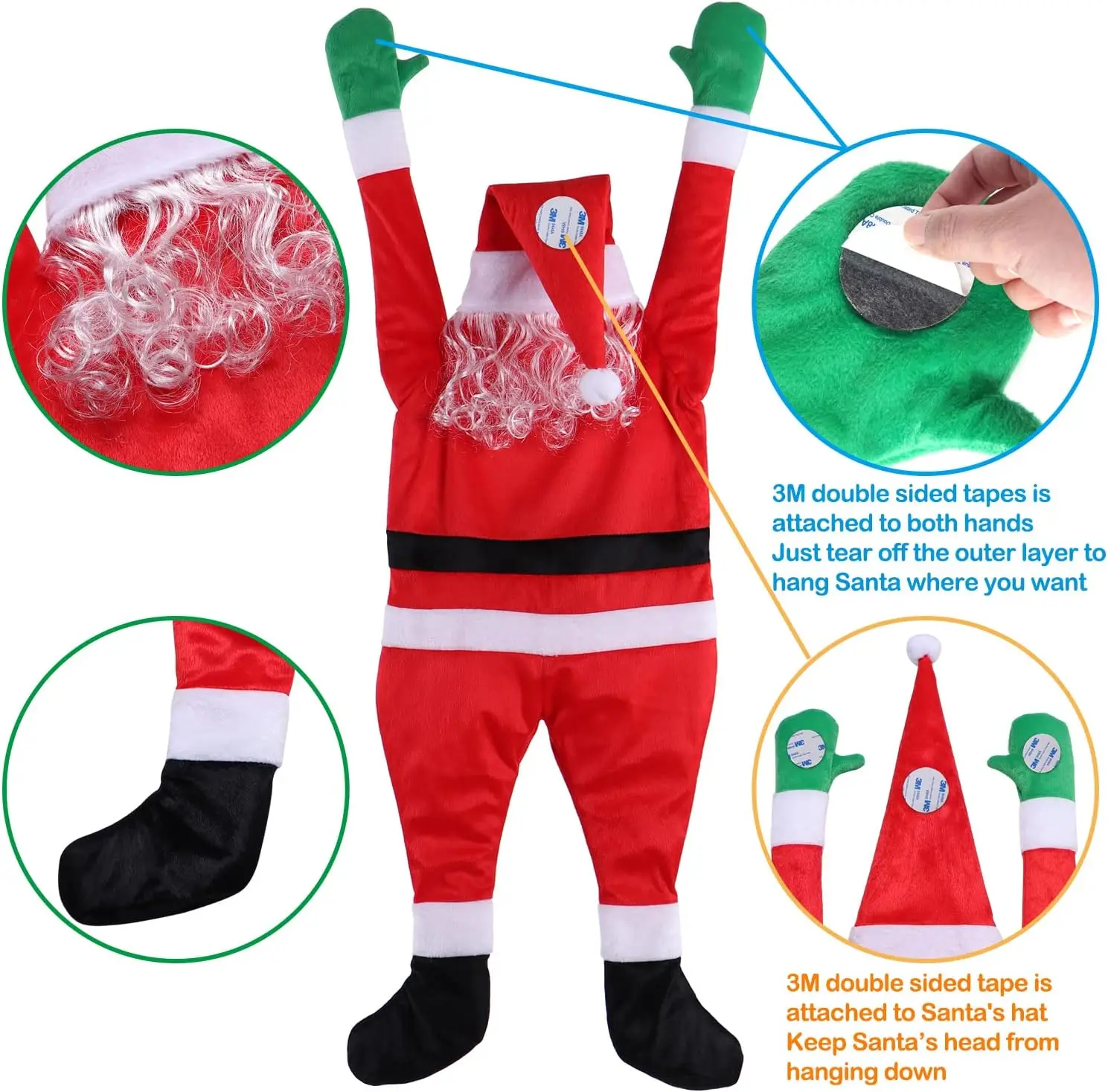 Santa Claus Hanging Christmas Decorations Outdoor for Indoor Ornament Stairwells Roofs Fireplaces Door Windows Wall Yard Decor