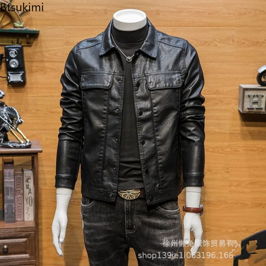 New Men's Spring and Autumn PU Leather Jackets Short Style Biker Coat Korean Version Fashion Casual Slim Fit Tops Male Outerwear