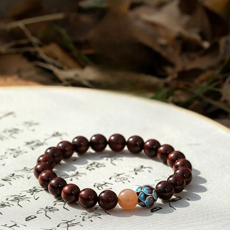 

Ethnic style small leaf purple sandalwood lotus single loop bracelet, female wooden Buddha bead, zodiac guardian bracelet