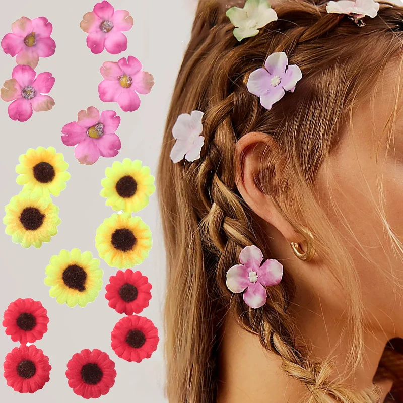 5PCS/set Sunflower Hairpin Women Simulation Flower Bangs Clip Ladies Summer Vacation Beach Mini Hair Accessories Girls Hair Clip