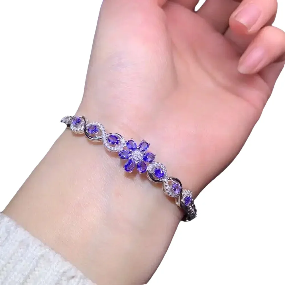 

KJJEAXCMY-925 Pure Silver Embedded Natural Tanzanite Gemstone, Luxury Bracelet, Support Detection