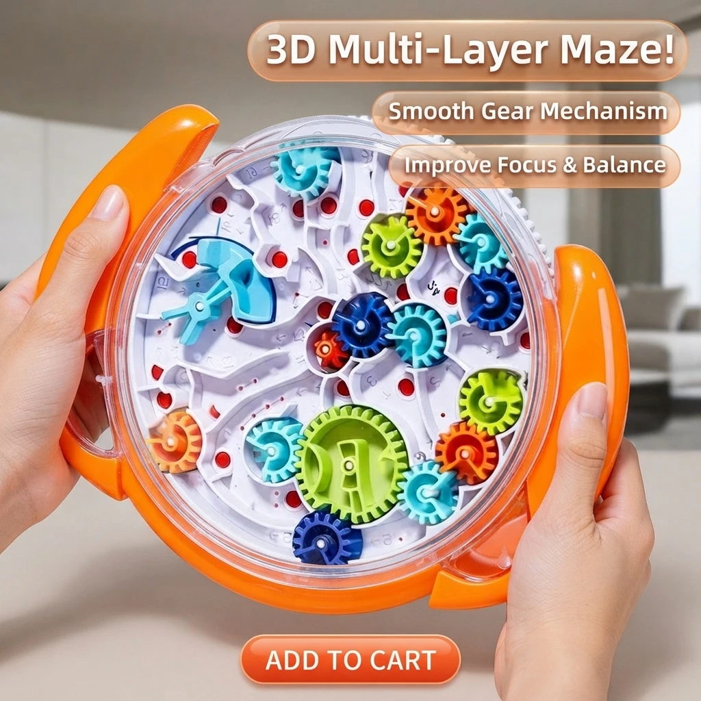 3D Gear Maze Disk for Kids 3+, Anti‑Slip Hand‑Operated Ball Maze, Concentration Training Parent‑Child Gift