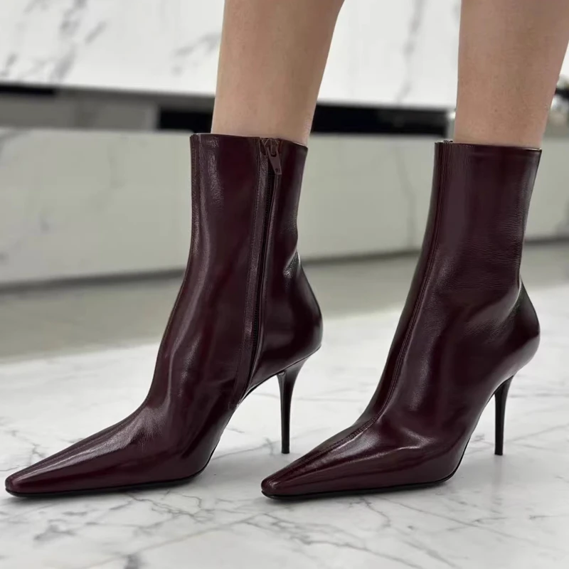 

Aneikeh Autumn Winter Vintage Style Sexy Thin High Heels Women Ankle Boots Fashion Zipper Pointed Toe Striptease Prom Shoes