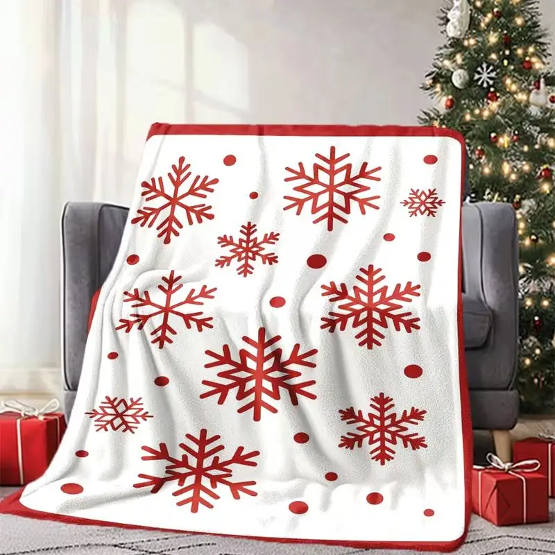 VIKAMA Ins Nordic Style Christmas Snowflake Flannel Throw Blanket White Red Snow Print Warm Sofa Bedroom Home Decor Cover - view 3