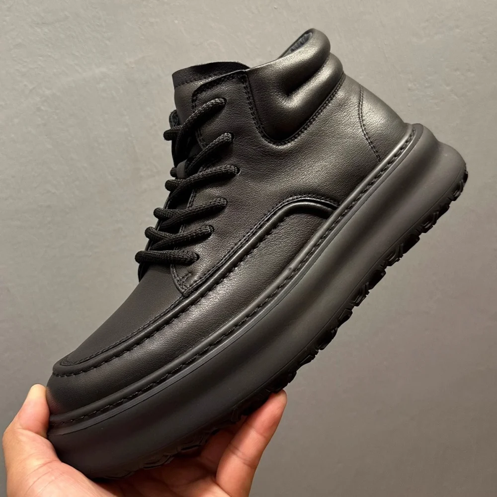 

QHCCID Fashion High-top Men's Casual Shoes Genuine Leather Comfortable Walking Sneakers Short Boots for Male