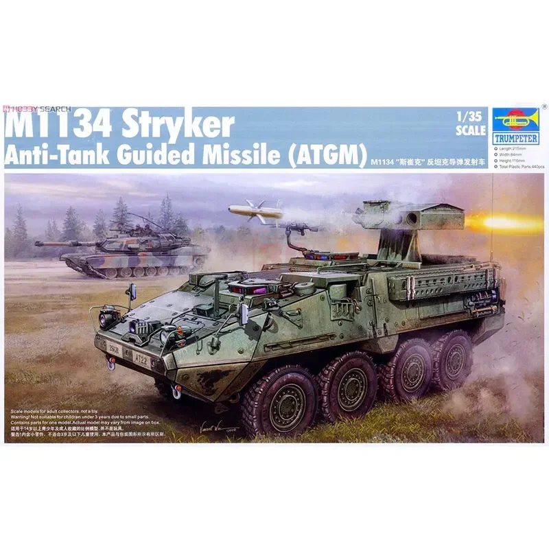 Kit Model tangki rakitan Trumpeter 00399 US Army M1134 Stryker, skala 1/35 kendaraan rudal Anti-Tank