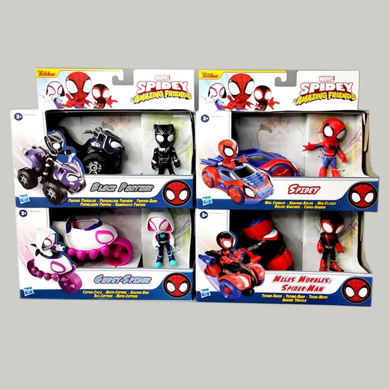 Marvel Spider-Man Spidey Spider-Gwen Q Version Action Figures Doll Model Deformation Pullback Sports Car Kids Toys Ornament