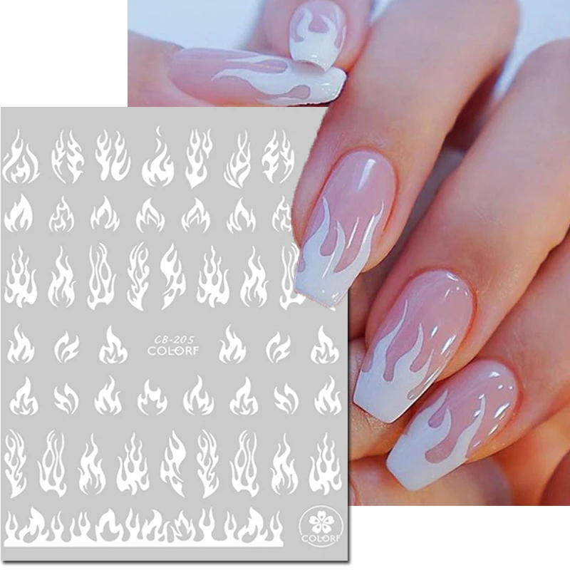 3d Nail Art Decals French Tips Black White Gold Silver Flames Adhesive Sliders Nail Stickers Decoration For Nail Manicure