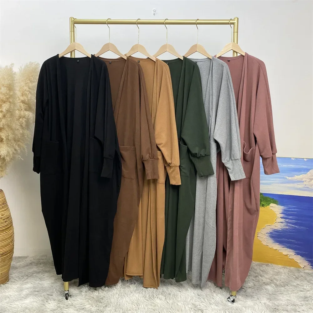 Sólido aberto kaftan dubai abaya turquia quimono cardigan robe muçulmano hijab vestido ramadan abayas para mulheres caftan roupas islâmicas