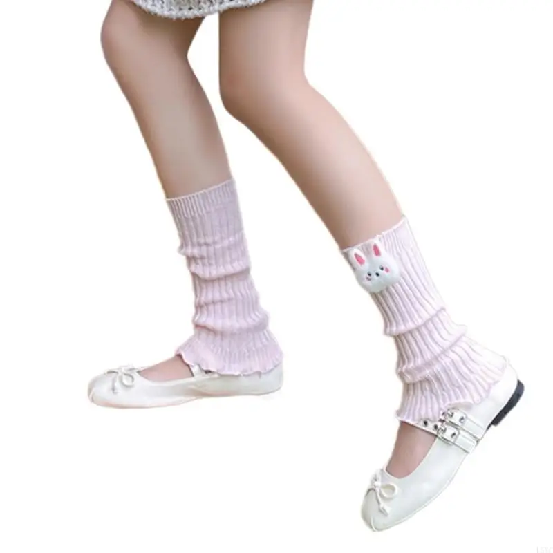 L5YC اليابانية النساء الفتيات الحلو محبوك تدفئة الساق واقي أحذية بلاستيك ثلاثية الأبعاد أفخم الحيوان الدمى تكدرت تقليم الساق #5