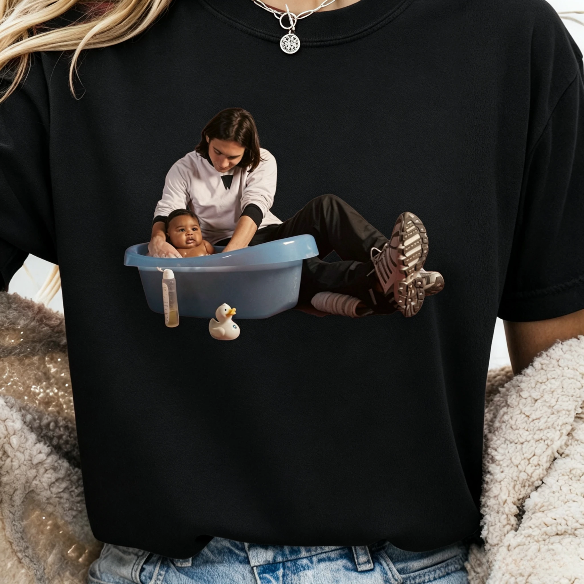 T-shirt unisexe en coton avec graphiques Messi & Lamine Yamal prenant un bain, Argentine & Espagne, mode masculine, football, créativité