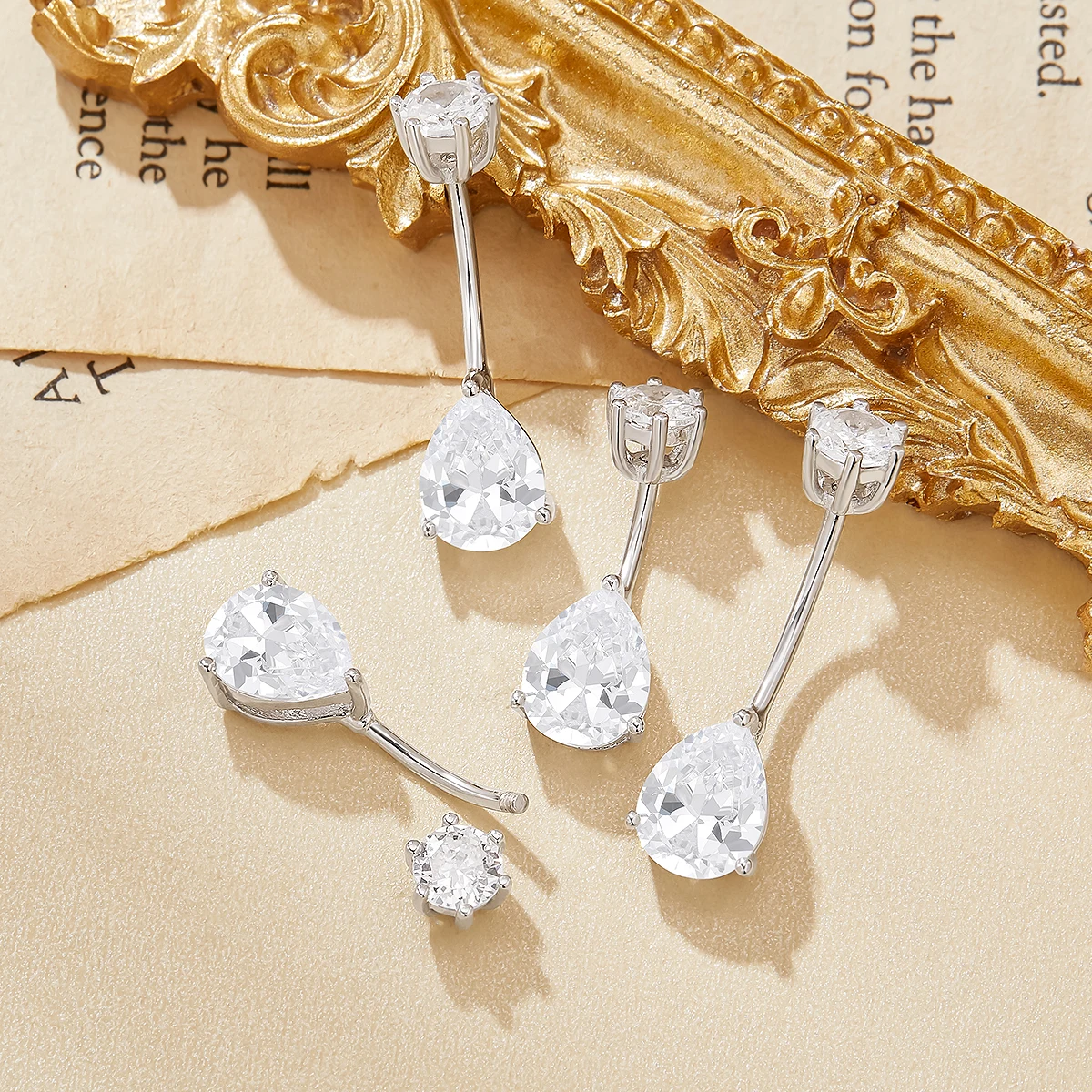 

Pear CZ Stone Solid 925 Sterling Silver Belly Button Ring Body Piercing Jewelry Navel Bar Curved Barbell Navel Ring 6730002