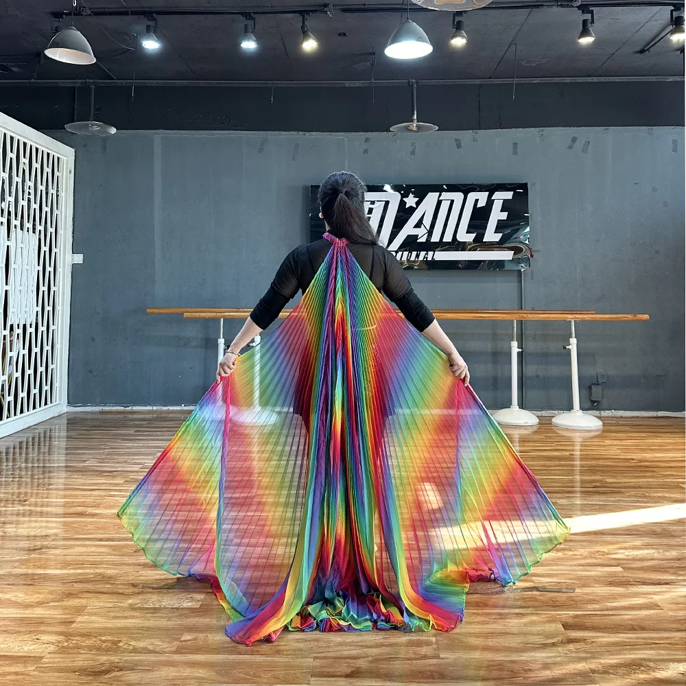 

Belly Dance Rainbow Wings Performance Props Egyptian Isis Wings 360 Degrees Colorful Chiffon Wing with Sticks For Adult