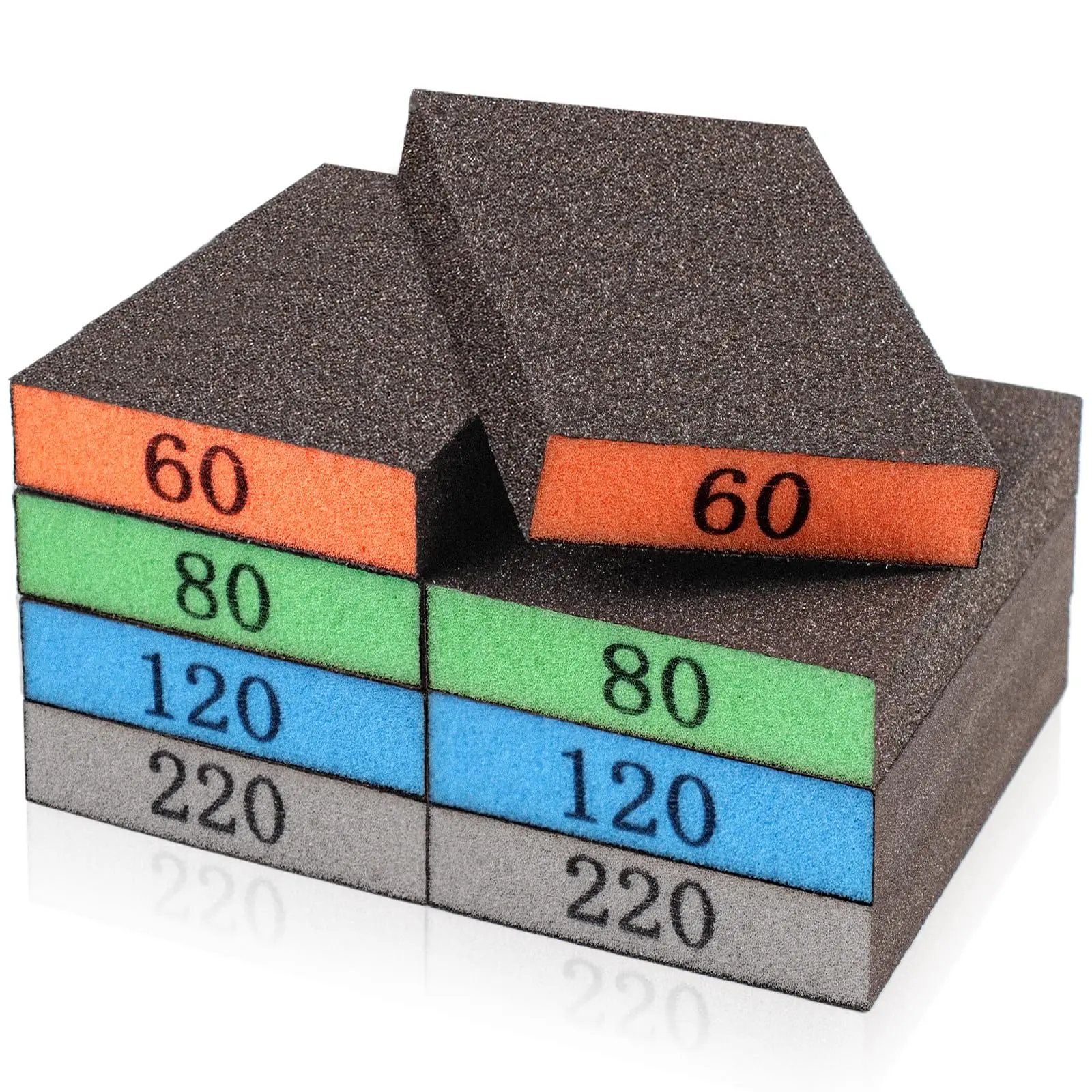 8 Pack Sanding Sponge, Washable & Reusable Sanding Blocks for Drywall Wood Metal Furniture, 60/80/120/220 Grit Assortment.