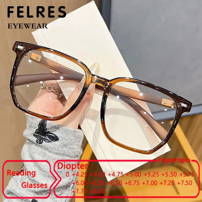

High Diopter Large Frame Anti Blue Light Reading Glasses Men Women Fashion Presbyopic Eyewear+4.25 To+8.0 Eye Protection Readers