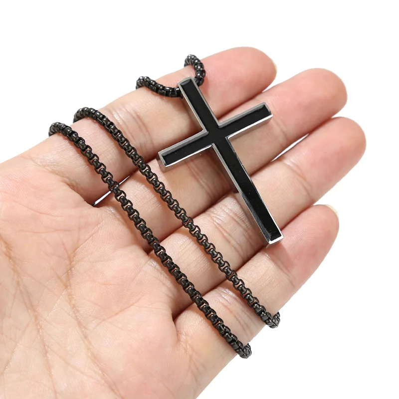 Black Plated Stainless Steel 33*49mm Charm Fashion Cross Pendant Necklaces Gifts For Men Jewelry Findings 24