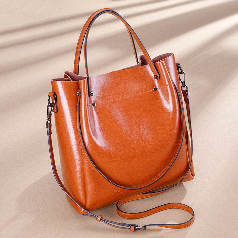 Women 100% Genuine Leather Tote Bag Multifunctional Large Shopper Handbag Shoulder Crossbody Underarm Red Purse