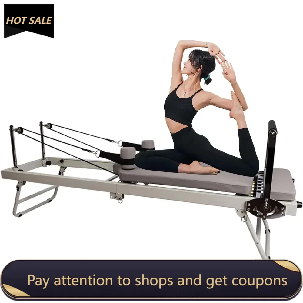 Multifunctional Foldable Pilates Reformer,Adjustable Intensity Pilates Bed,Exercise Yoga Equipment for Home Use and Gym Workout