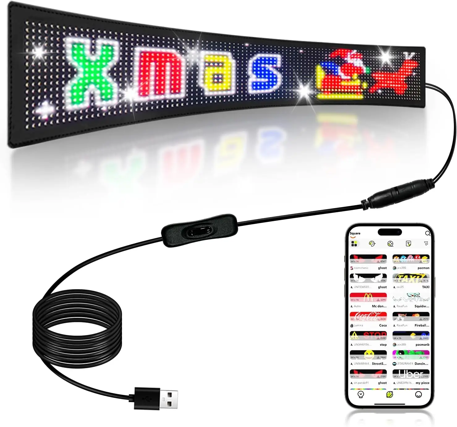 Scrolling LED Sign Programmable LED Sign Bluetooth APP Control Bright Scrolling Text Animations Car Store Christmas Advertising