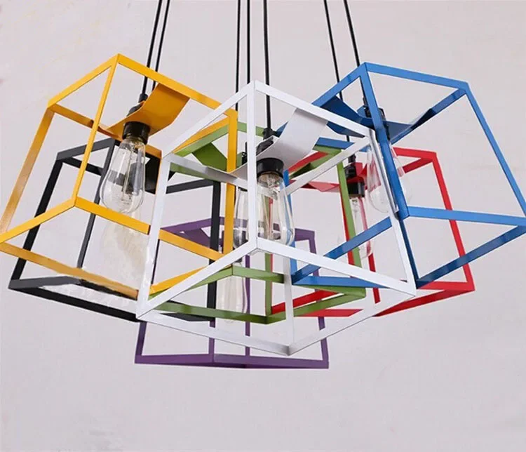 Modern Minimalist CUBE BOX FRAME Pendant Light Geometric Simple bar counter kitchen ceiling lamp light fixture