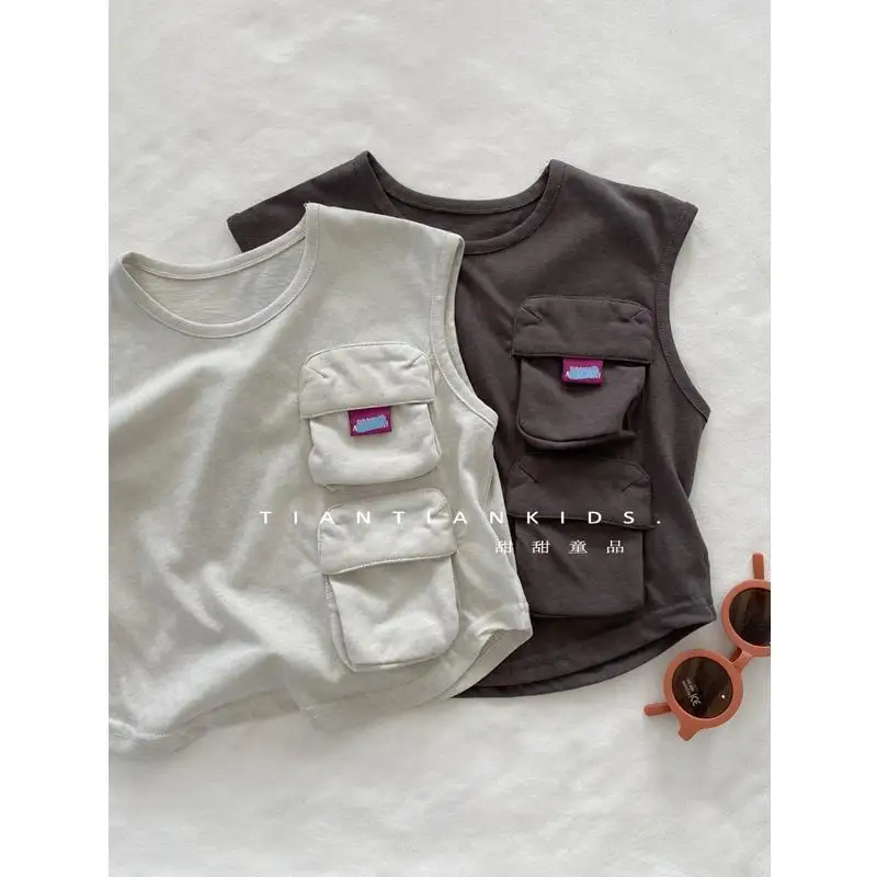 

Korean workwear vest for boys 2025 summer collection for girls solid color round neck sleeveless camisole top